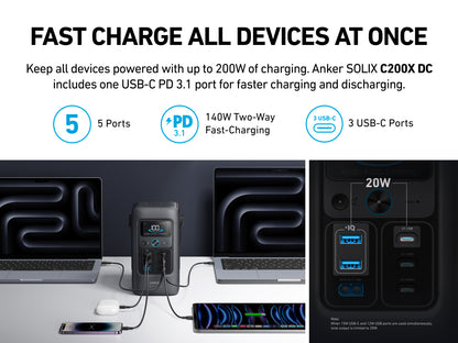 Anker SOLIX C200X DC Portable Power Station - 192Wh | 200W